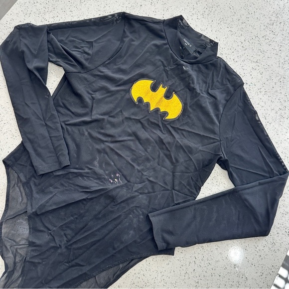 Forever 21 Plus Black Bodysuit with Yellow Batman Logo sz 2X - Picture 4 of 6